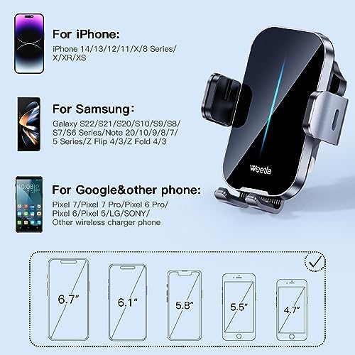 Revolutionize Your Drive with the 4 Weetla Wireless Car Charger – Effortless Auto-Alignment & 360° Adjustable Air Vent Mount for i Phone 15/14/13/12/11/Pro Max and Android Devices – Ultimate Fast Charging Convenience in Sleek Gray Design