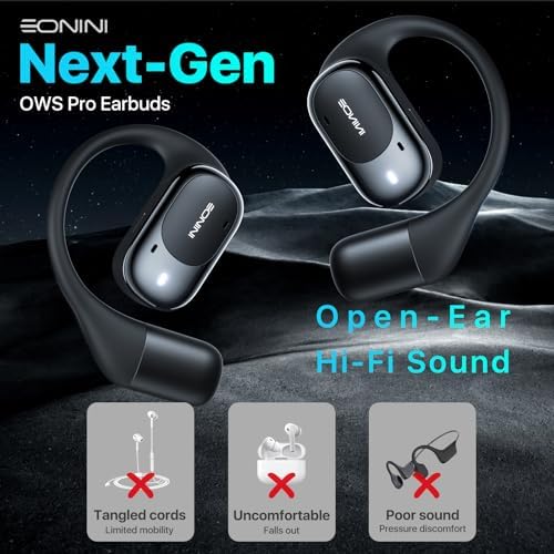 Open Ear Wireless Bluetooth Earbuds – 40 Hours of Playtime, IPX5 Waterproof Sports Headphones with Smart Power Display, Enhanced Call Clarity, Secure Fit for Active Lifestyles, Perfect for Running and Outdoor Activities
