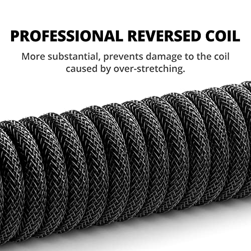 GUNMJO Pro Custom Coiled USB C Cable for Gaming Keyboards – Premium Double-Sleeved Mechanical Keyboard Accessory with Detachable Metal Aviator, 1.5 m USB-C to USB-A in Sleek Carbon Black – Ultimate Speed, Durability, and Aesthetic Upgrade for Gamers