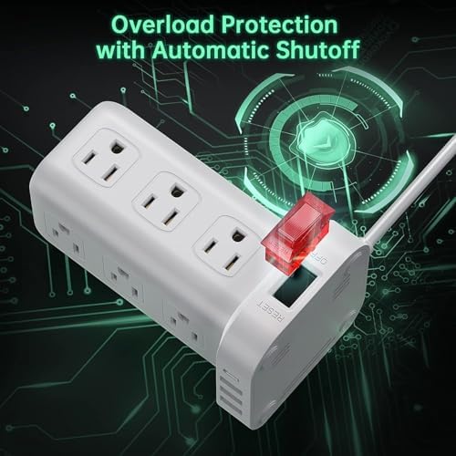 Elevate Your Charging Efficiency with the 12-Outlet Tower Surge Protector Power Strip – 6.5 Feet Extension Cord, 4 USB Ports Including USB-C, Compact Charging Station for Office and Home, Enhanced Surge Protection for Ultimate Device Safety