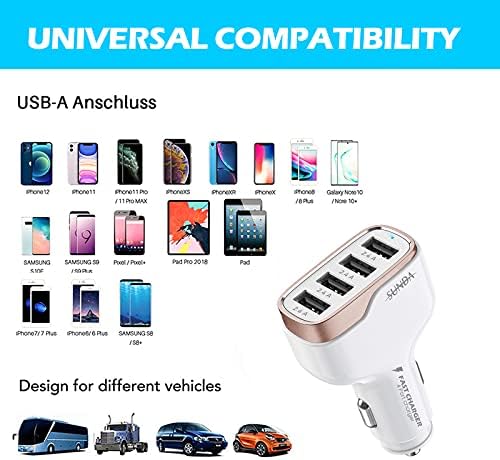 Experience Rapid Roadside Charging with SUNDA 120 W USB C Fast Car Charger – 4-Port Adapter Featuring Dual Type C PD60 W/PPS60 W for i Phone 16/15 Pro/Max/14 & Samsung Galaxy S24, Plus Dual USB-A 30 W QC3.0 for All Android Devices – Compact, Durable, and Universally Compatible for Effortless Multi-Device Charging on the Go