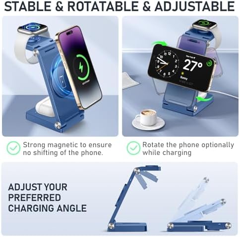 Innovative 3-in-1 Magnetic Wireless Charging Station – Premium Foldable Dock for i Phone 16/15/14/13/12, Apple Watch Ultra/Series 9-2, and Air Pods – Ultimate Travel-Friendly Power Hub with Superior Rapid Charging for Tech Savvy Professionals and On-the-Go Users