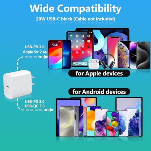 20 W USB C Fast Charging Block 3-Pack for Apple Devices – Compact Wall Adapter for i Phone 11-16, Apple Watch & i Pad – Sleek Purple Design for Enhanced Portability and Efficiency – Universal Compatibility for Optimal Performance