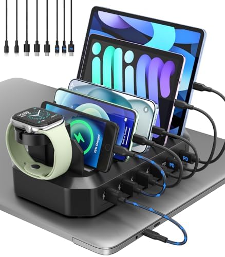 95 W Multi-Device Fast Charging Station – 6-Port USB Dock with 2 PD Ports for Quick Power-Up | UL & FCC Certified Safety Features | Compatible with i Phone, Android, Mac Book, i Pad, Kindle, Apple Watch & More | Sleek Design for Home & Office Charging Solutions