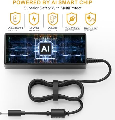 Dell Latitude & Inspiron 65 W Rapid Charging Laptop Power Adapter – Efficient 3-Prong Charger for Multiple Models Including Latitude 3301, 3400, 3500, and Inspiron 15 Series – Enhanced Safety Features for Overload & Overheat Protection – Reliable Performance with 100-240 V Input, 19.5 V Output – Trusted Power Supply for Fast Laptop Charging Solutions – 12-Month Warranty & 30-Day Satisfaction Guarantee