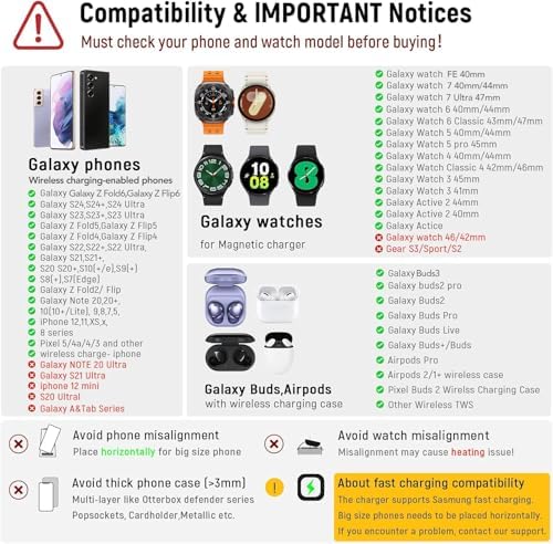 KARTICE 3-in-1 Wireless Charging Stand for Samsung Galaxy Devices – Fast Charging Station for Galaxy Watch 7/6/5/4/3, S25/S24/S23/S22/S21/S20 (Plus/Ultra), Z Flip/Fold 4/3, Note20/10, Buds2 Pro & Buds Live – Sleek Design, Enhanced Safety Features, and Seamless Compatibility for Effortless Power Solutions