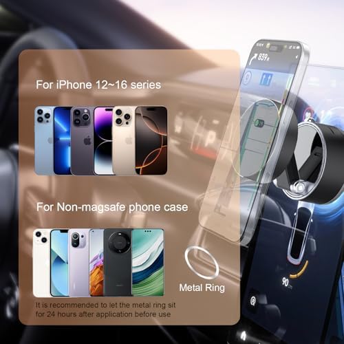 360° Rotation Vacuum Suction Phone Holder Stand for Magsafe, Foldable Magnetic Phone Holders for Your Car, Adjustable Suction Cup Phone Mount for iPhone 16/15/14/13/12, Black – Enhanced Compatibility and Speed
