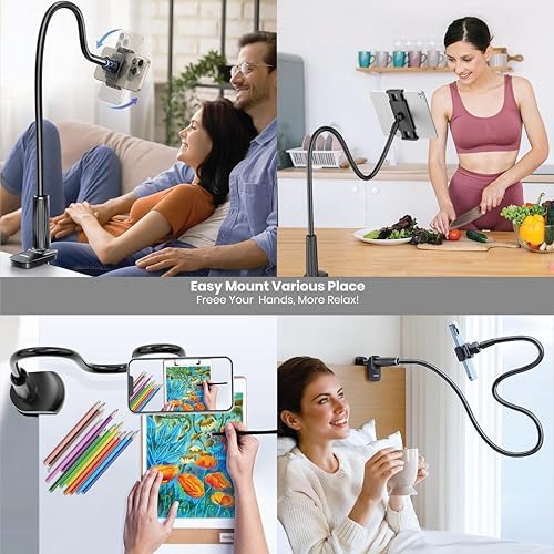 Adjustable 39in Phone & Tablet Holder – 360° Rotating Flexible Arm Mount for Bed & Desk, Universal Clamp Stand for Mobile Phones, Kindle, Galaxy Tabs, Fire Tablets, 4.7″-11″ Devices – Enhanced Compatibility and Speed