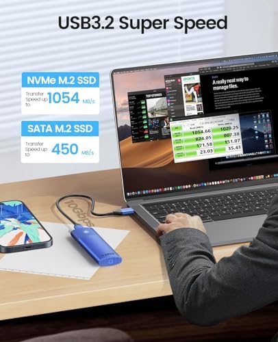 ORICO Tool-Free M.2 NVMe SATA SSD Enclosure Adapter – High-Speed USB-C 3.2 Gen 2 External Drive for 2230/2242/2260/2280 M.2 SSDs – Durable Aluminum Case with UASP & TRIM Support for Optimal Performance – Portable Data Storage Solution