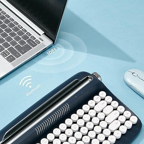 YUNZII ACTTO B303 Wireless Typewriter Keyboard – Adorable Sweet Mint Retro Design with Bluetooth Connectivity for Seamless Multi-Device Typing – Integrated Stand for Tablets, Phones, PCs – Perfect for Windows, Mac, Android Users – Elevate Your Workspace with Vintage Charm and Enhanced Typing Speed