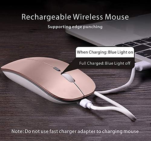 Uciefy Q5 Slim Rose Gold Wireless Mouse – Portable Optical Rechargeable Design with Silent Click, USB Receiver & Type C Adapter for Effortless PC, Laptop & Desktop Compatibility – Elevate Your Workspace with Style & Precision