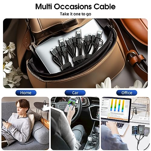 Versatile 6 in 1 Multi Charging Cable [3 Pack, 4 FT] – Durable Nylon Braided Fast Charging Cord for USB A/C, Micro USB, and Lightning Devices – Universal Phone Charger for Home, Office, and Travel – Enhanced Compatibility for All Smartphones and Tablets