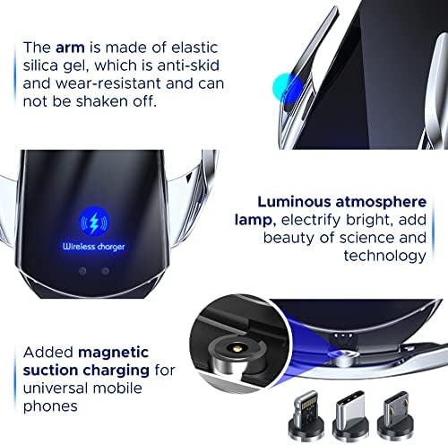 Revolutionary Wireless Car Charger Mount – Fast Qi Charging for i Phone, Android & Qi Devices with Auto-Clamping System – 360° Rotatable Phone Holder in Sleek Silver Finish – Effortless Convenience for Navigating & Driving