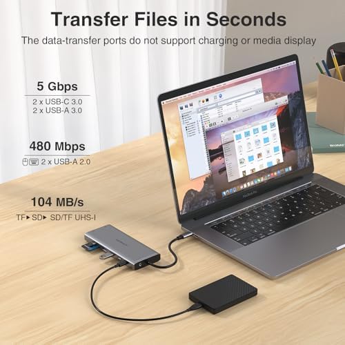 Transform Your Workspace with the Ultimate 14-in-1 USB-C Docking Station – Elevate Productivity with Dual Monitor Support, 2 HDMI & Display Port Outputs, 7 Versatile USB Ports, Stable Ethernet Connectivity, and Audio Output – Ideal for Dell, HP, Lenovo Think Pad & Surface Laptops – Sleek Silver Design for Professional Environments