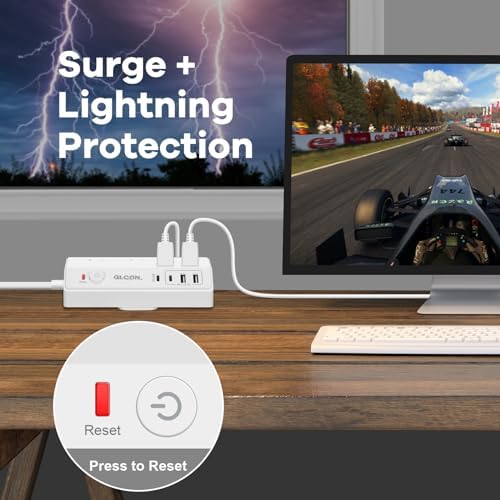 Ultimate 8-Outlet Power Strip Tower with 15 FT Extension Cord | Compact Surge Protector with 4 USB Ports & 20 W USB-C Fast Charging | Space-Saving Desk Organizer for Office & Home | Enhanced Compatibility for All Devices