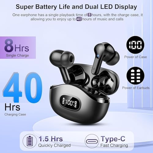 AOTONOK 2025 Wireless Earbuds – Advanced Bluetooth 5.3 Headphones with 40-Hour Playtime, IP7 Waterproof Protection, and ENC Noise Cancelling Technology for Ultimate Audio Experience – Ideal for Music Enthusiasts and Professionals on the Move