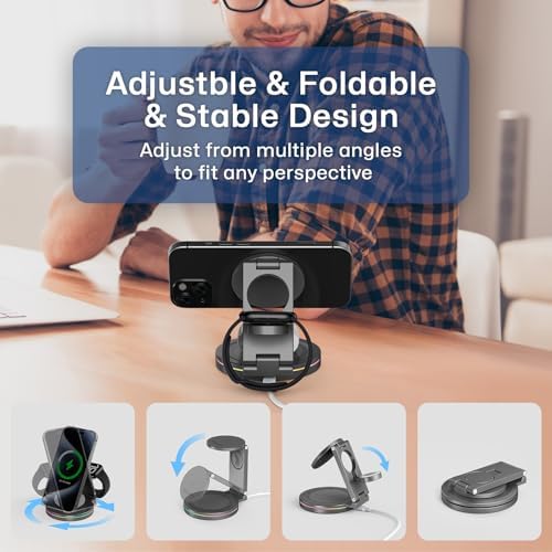 Revolutionary 3-in-1 Wireless Charger Hub for i Phone, Apple Watch & Air Pods – 10 W Fast Charging, 360-Degree Rotating Zinc Alloy Design, Foldable & Magnetic for Ultimate Convenience and Compatibility with i Phone 12-16 Series