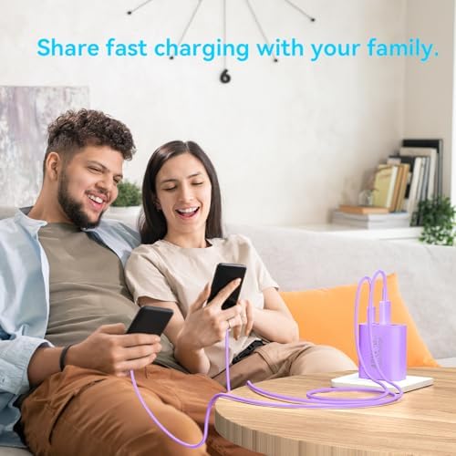 40 W USB C Charger Block – Dual Pack of 4-Port Fast Charging Power Bricks with PD & QC 3.0 Technology for i Phone 16/15/14/13/12/11 Pro Max, i Pad, Galaxy, Pixel – Sleek White & Blue Design for Convenient Multi-Device Charging