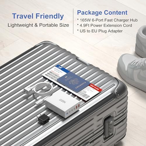 Agtray 165 W Ga N USB-C Power Hub – Ultimate 6-Port Fast Charging Station for Laptops, Tablets, and Smartphones – Compact Travel Adapter with 65 W Power Delivery for Mac Book, i Phone 16/15 Pro, Galaxy S25/S24, and Google Pixel – Exceptional Efficiency with Broad Device Compatibility