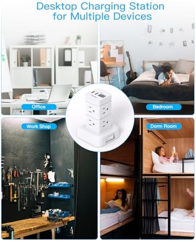 Elevate Your Charging Efficiency with the One Beat Tower Surge Protector Power Strip – 10 ft Long Flat Extension Cord with 8 AC Outlets & 4 USB Ports for Seamless Device Management in Home, Office, or College Dorm – Built-in Surge Protection for Unmatched Safety & Convenience