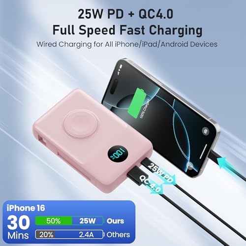 Revolutionary Magnetic Portable Charger for i Phone – 6-in-1 Power Bank with 10,800 m Ah Capacity, Built-in Cables, Apple Watch Charger, and LCD Display – 25 W PD Fast Charging for i Phone 16/15/14/13/12 and Mag Safe Compatibility – Ultimate On-the-Go Charging Solution