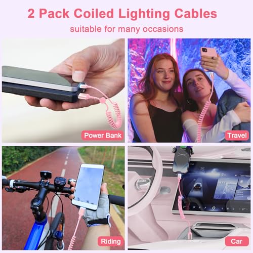 Enhance Your Driving Experience with the 2-Pack 3 FT MFi Certified i Phone Charging Cable for Apple Car Play – Retractable Lightning Cord for i Phone 14/13/12/11, i Pad & Air Pods – Fast Charging & Convenient Storage in Sleek Black