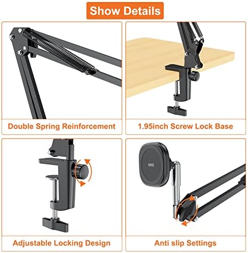 UURIG Overhead Phone Mount Stand with Magsafe, Articulating Arm Cell Phone Holder for Desk, Cell Phone Holder for Live Streams, Zoom Calls, Online Teaching, Selfies, Remote Working – Enhanced Compatibility and Speed