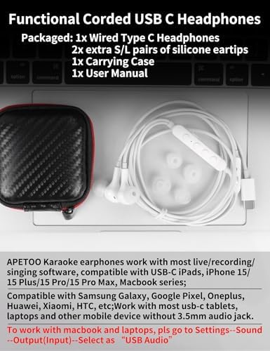 Elevate Your Audio Experience with APETOO USB-C Earbuds: Advanced Noise-Cancellation Technology, High-Fidelity Stereo Sound, 5 Customizable EQ Settings & 7 Voice Modulation Features – Perfect for Gaming, Music Listening, and Professional Recording – Ergonomically Designed in Sleek White for Ultimate Comfort and Enhanced USB-C Compatibility