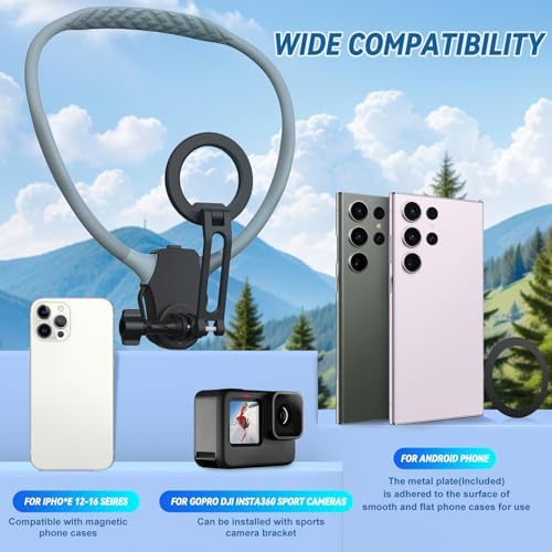 Revolutionary Magnetic Neck Mount for Smartphones – Ultimate POV Phone Holder with Anti-Vibration Chest Strap for Seamless Filming, Compatible with i Phone 12 to 16 Series – Lightweight, Adjustable Comfort for Vloggers and Adventurers