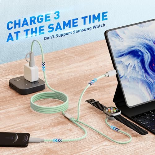 Ultimate 3-in-2 USB C Charging Cable for Apple Watch Ultra, SE & Series 1-8 – 4 FT Multi-Device Fast Charger in Stylish Gray – Sleek, Portable Solution for Effortless Power Anywhere – Streamlined Charging for Smartwatches and More