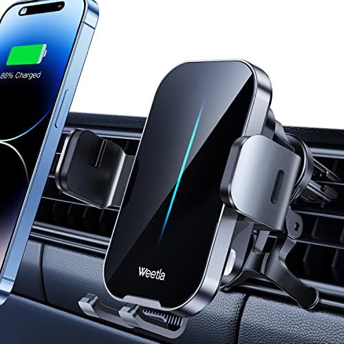 Revolutionize Your Drive with the 4 Weetla Wireless Car Charger – Effortless Auto-Alignment & 360° Adjustable Air Vent Mount for i Phone 15/14/13/12/11/Pro Max and Android Devices – Ultimate Fast Charging Convenience in Sleek Gray Design