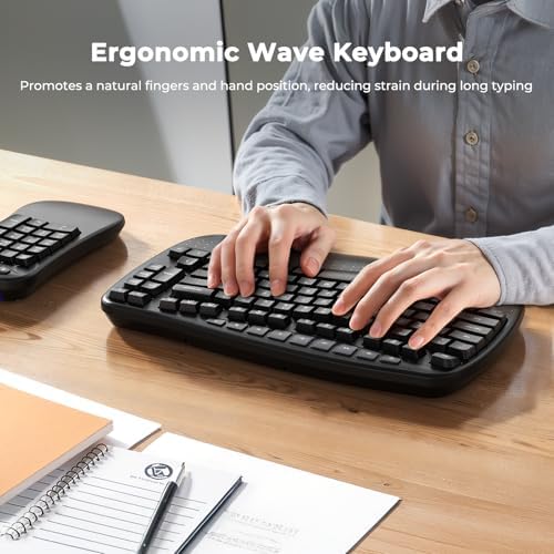 Wave Keys Ergonomic Wireless Split Keyboard with Soft Wrist Rest & Mini Numeric Keypad – Ultimate Comfort for Mac/Windows/Laptop Users, Perfect for Accounting and Daily Tasks, Seamless 2.4 G Bluetooth Connectivity, Reduce Strain & Enhance Productivity