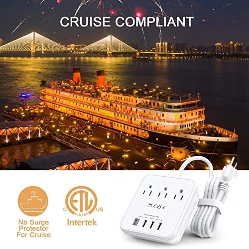 Travel Smart with the Cruise Essentials 6 Ft Non-Surge Power Strip: 3 Outlets & 4 USB Ports (1 USB-C) for Effortless Charging on Cruises, at Home, or in the Office – ETL Listed, Sleek Black Design for Enhanced Device Compatibility and Safety