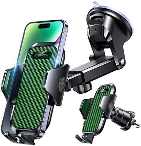 VANMASS Military-Grade Car Phone Holder – Maximum Durability for i Phone 16, 15 Pro Max, 14, 13 & Android Devices – Ultimate Dashboard, Windshield & Vent Mount with Secure Suction & Clip Mechanism for Safe Navigation – 360-Degree Adjustable Viewing for Effortless Access – Heavy-Duty Cell Cradle for Confident Driving