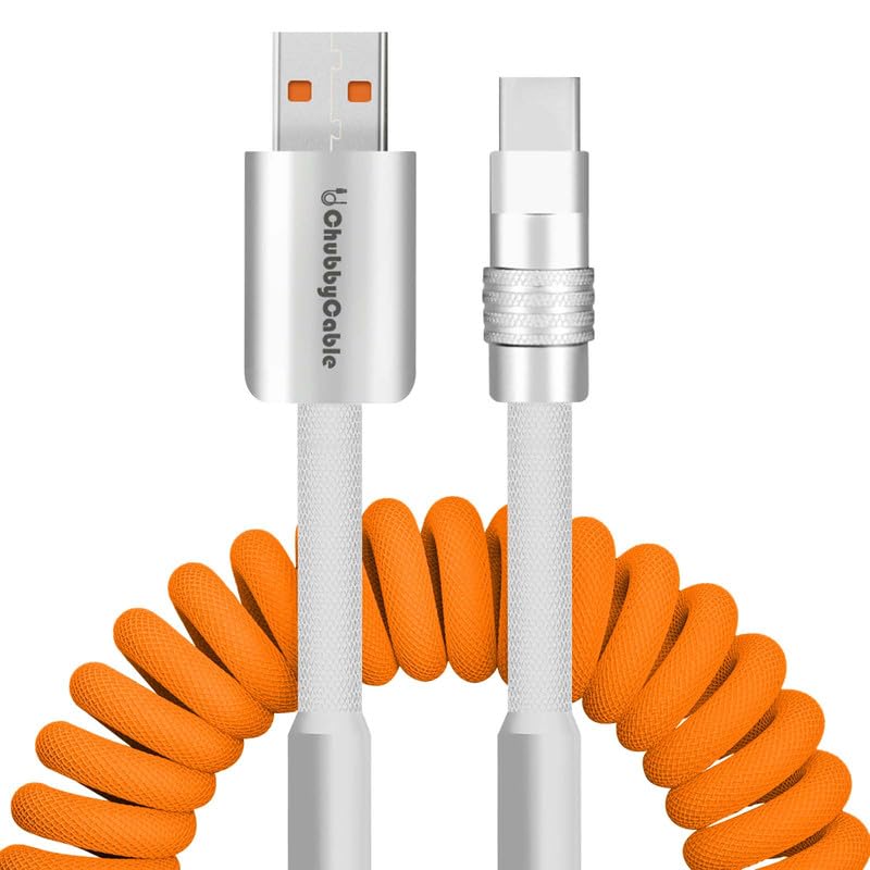 Dynamic Curly Chubby Coiled USB C Cable: 240 W Fast Charge Retractable Spiral Braid Cord for Carplay & Android Auto, Versatile Length 2.29 FT to 3.6 FT, Sleek Black and Red Design, Enhanced Compatibility for All USB-A to Type-C Devices