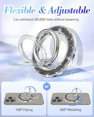 Glamorous Glitter Magnetic Phone Ring Holder for i Phone – Chic Mag Safe-Compatible Grip for Easy One-Handed Use – Stylish Finger Stand Accessory for Women – Perfect for Hands-Free Video Calls and Everyday Convenience – Secure, Durable, and Easy to Clean
