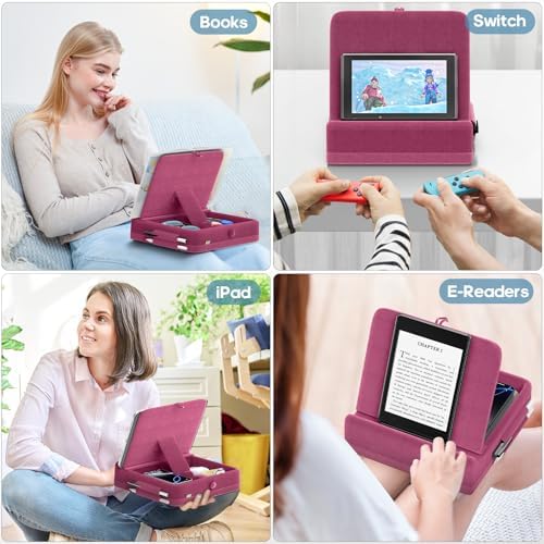 KDD Multifunctional Tablet Pillow Stand – Adjustable Foldable i Pad Holder for Bed, Lap, and Desk with Soft Pad Dock and Stylus Storage – Compatible with i Pad Pro (12.9, 10.5, 11), Air, Mini, Phones, and Books – Ultimate Comfort and Versatility for Hands-Free Use