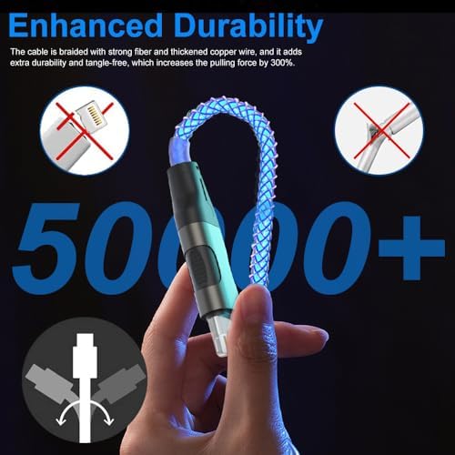 RGB LED Lightning Charger Cable for i Phone – 4.9 ft MFi Certified Fast Charging Data Cord with Unique Color Gradual Light-Up Feature for i Phone 14/13/12/11 Pro Max/XR/XS/X/8/7/6 Plus/SE & i Pad – Durable, Stylish, and Efficient Charging Solution