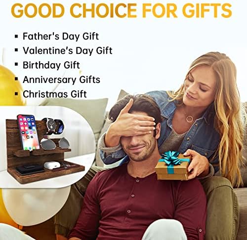 Birthday Gifts for Men – Husband & Dad Nightstand & Desk Organizer – Wood Phone Docking Station – Enhanced Compatibility and Speed