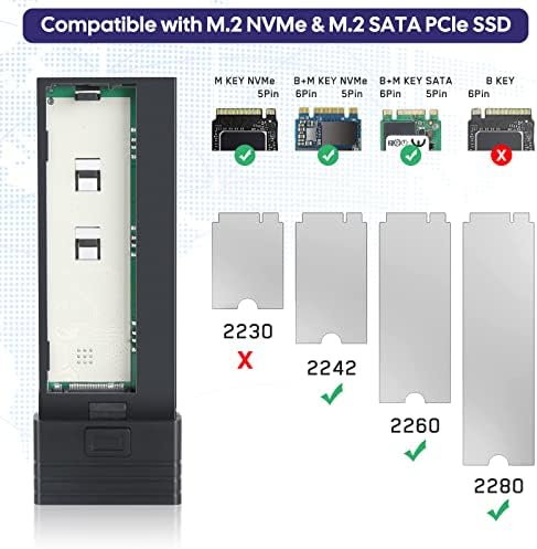 Ultra-Fast Aluminum M.2 NVMe SSD Enclosure Adapter – USB 3.2 Gen 2 (10 Gbps) with Triple Type-A Ports, Supports 2242/2260/2280 Sizes, UASP & TRIM for Optimal Performance – Perfect for Gamers & Creative Professionals