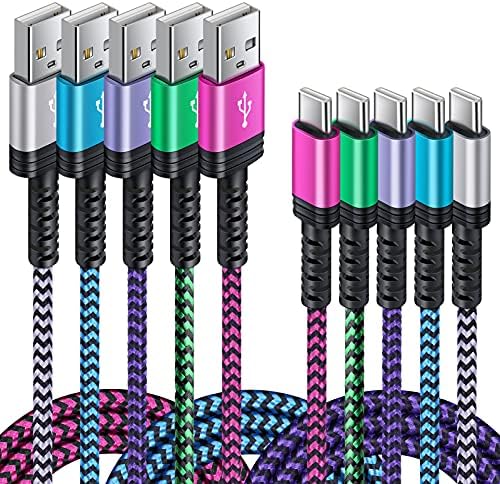 5-Pack Fast Charging Android Charger Cables – 6 FT USB Type C to USB A Power Cord for Samsung Galaxy S21, S20, Note 21 & More – Reliable 2.4 A Quick Charge, Durable Design for Home & On-the-Go Use, Perfect for Family & Office Sharing
