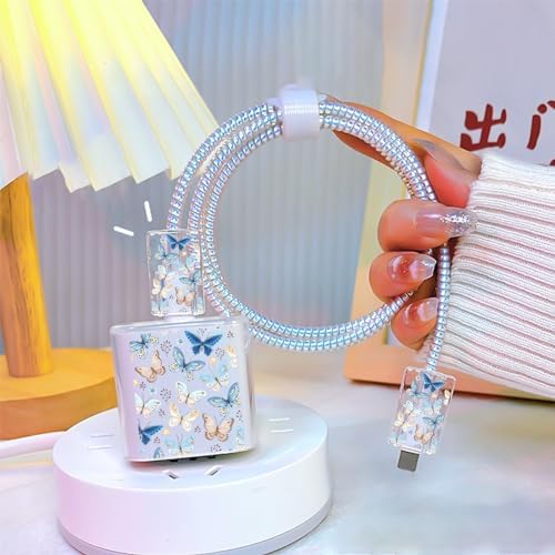 Charming Flower Butterfly Cable Protector for i Phone Chargers – Stylish Bright Blue Data Cable Saver for i Phone 11, 12, 13, 14 Pro Max, XS, XR, X, 7 & 8 Plus – Durable Cord Shield Enhancing Lifespan & Connection Reliability – Perfect i Phone Charger Accessory for Everyday Use