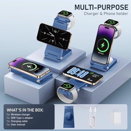 Innovative 3-in-1 Magnetic Wireless Charging Station – Premium Foldable Dock for i Phone 16/15/14/13/12, Apple Watch Ultra/Series 9-2, and Air Pods – Ultimate Travel-Friendly Power Hub with Superior Rapid Charging for Tech Savvy Professionals and On-the-Go Users