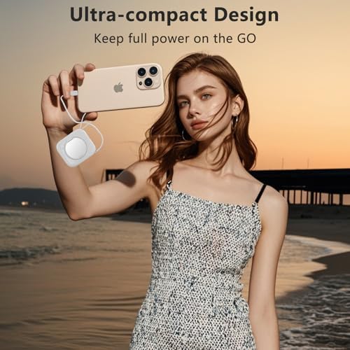 LUCKYDUO Ultra-Slim 10000 m Ah Power Bank with Integrated Dual Charging Cables and LED Battery Indicator – Elegant Travel Companion for Fast Charging i Phones, Samsung Devices, and More – Stylish Portable Charger for On-the-Go Power Solutions