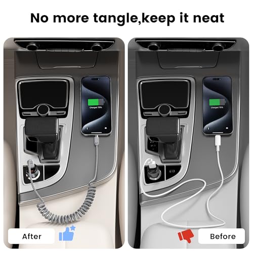 Coiled USB A to USB C 2Pack 3FT Braided Retractable Fast Charging Cable for Car, Compatible with iPhone 16/15 Pro Max/Galaxy S24/S23/S22, Supports Car Play & Android Auto-Black – Enhanced Compatibility and Speed