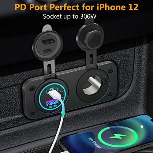 Ultimate 12 V Cigarette Lighter Socket – Advanced Quick Charge 3.0 & PD 3.0 USB Power Outlet with Waterproof Design, Effortless Button Control for Cars, Motorcycles, Boats, RVs, Golf Carts – Unmatched Speed and Versatility for All Your Charging Needs