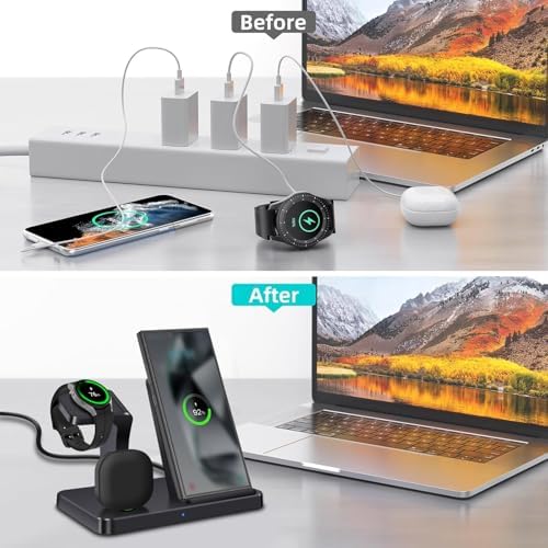 3-in-1 Fast Wireless Charging Station for Samsung Devices – Ultra-Compatible Dock for Galaxy S25/S24/S23/Z Fold/Flip, Galaxy Watch Ultra/7/6/5, and Galaxy Buds – Sleek Design with Case-Friendly Charging and Advanced Safety Features – Ideal for Home, Office, and Multi-User Environments – (Black)