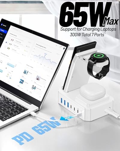 Ultimate 10-in-1 Wireless Charging Station for Samsung Devices – 300 W Power Hub with 65 W USB C Fast Charging for S25 Ultra/S24/S23/S22/Note 20, Galaxy Watch Ultra 7/6/5 & Galaxy Buds – Multi-Device Convenience and Rapid Power Delivery, Ideal for Home & Office Use