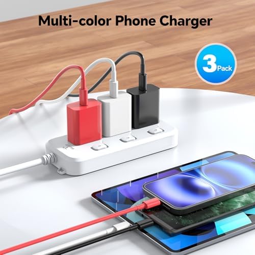 Ultimate Fast Charging i Phone Accessory Kit – 3 Pack 10 FT USB C Cables & 20 W Charger Block for i Phone 15/16 Pro/Max/Plus & i Pad Models – Sleek Red, White, Black Design for Enhanced Compatibility & Rapid Power-Up Performance