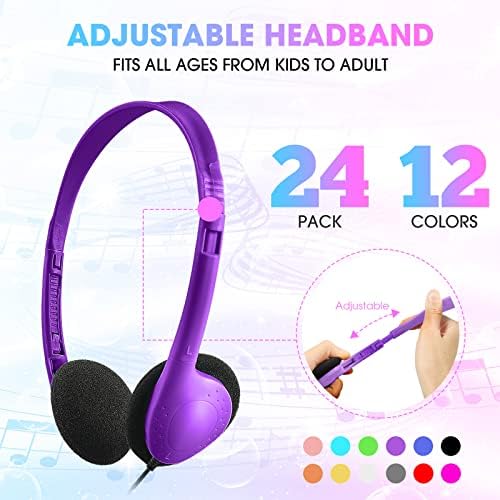 Yunsailing 24-Pack Adjustable Over-Ear Headphones – Comfort-Focused Wired Audio Gear for Kids and Adults, Perfect for Classroom Learning and Travel Adventures with Durable 3.5 mm Compatibility and Fun Colors
